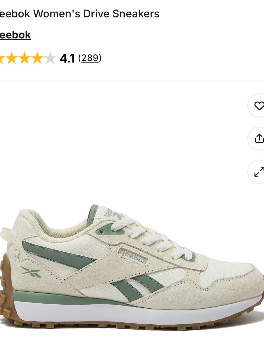 Reebok Womens Classic Runner Sneakers in Cream and Sage Green